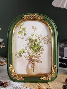 Luxury Vintage European Green Gold Arched <b>Photo</b> <b>Frame</b> with Antique Floral Ornamental Detailing for Elegant Classic Home Decor - Product Image 3