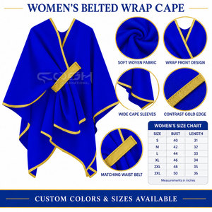 Cosh International Sorority Sisterhood <b>Blue</b> V-Neck <b>Poncho</b> With Gold Trim Custom Logo Front Elegant Long Sleeve Casual Cloak - Product Image 6