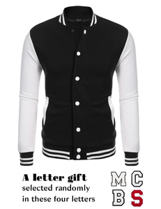 Chaqueta Varsity Negra y Blanca para Hombre, con Mangas de PU, Parche con Letras Bordadas, Estilo Preppy, Chaqueta de Béisbol para Otoño - Product Image 1