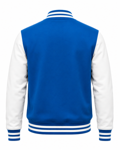4Force <b>Men</b> Blue Varsity <b>Jacket</b> With <b>White</b> Sleeves Embroidered Logo Front Button Closure Preppy Style Autumn Wear Varsity <b>Jackets</b> - Product Image 4