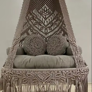 Columpio colgante de macramé de algodón para patio |   Columpio para que adultos y niños lean libros cómodamente |   Silla de Macramé - Product Image 1