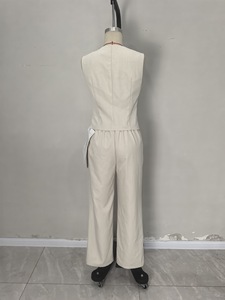 Conjunto Casual de Dos Piezas para Mujer, 100% Algodón, Color Liso, Primavera/Verano, Suéter con Cuello Redondo y Pantalones, Transpirable, de Secado Rápido - Product Image 6
