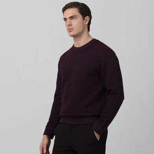 Pull en tricot à col rond pour homme, couleur unie, coupe classique, décontracté, à porter en automne, violet foncé, manches longues - Product Image 1