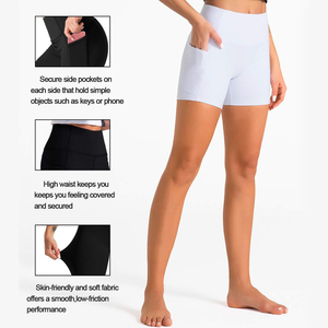 <b>Women</b> white High Waist Printed Workout <b>Shorts</b> With Pockets Breathable Elastic Waist Sporty Style Knitted Spandex Polyester <b>Short</b> - Product Image 5