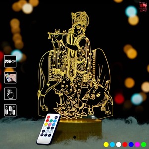 Lampe LED 3D Illusion Krishna en Acrylique, Veilleuse Décorative Religieuse pour la Maison, le Temple et la Salle de Pooja - Vente en Gros - Product Image 2