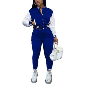 Women's Casual Solid Blue White Two Piece 2-Piece <b>Set</b> with Sweatshirt & Joggers Loose Fit Eco-Friendly - Product Image 1