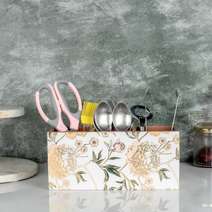 Porte-couverts à impression blanche et dorée avec support de stylo cuillère organisateur de support de cuisine rectangulaire polyvalent pour comptoir pour Diwali - Product Image 6