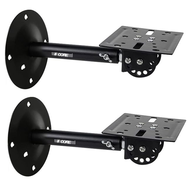2pcs Black Sturdy Wall/Ceiling Mount Stand Adjustable Swivel Tilt Retractable Telescopic Arm Surround Sound Speakers Model