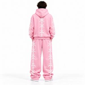 Conjunto Deportivo de 2 Piezas para Hombre, Color Rosa, Sudadera con Capucha y Pantalones Deportivos Holgados con Estampado de Estrellas, Estilo Urbano - Product Image 2
