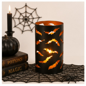 Wholesale Halloween Spooky Bats Metal Hurricane Candle Holder Black Iron Pillar Candle <b>Lantern</b> with Bat Cutout for Home Party - Product Image 6