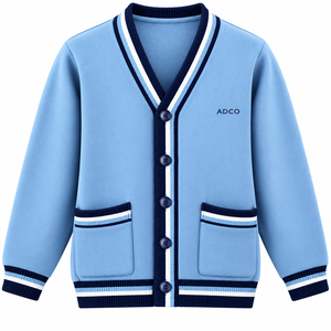 Wholesale Custom Winter <b>Men's</b> School <b>Cardigan</b> Knit Sweater V Neck Button Front with Logo Solid Ribbing - Product Image 4
