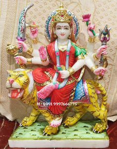 Escultura de León, mármol blanco pulido, Durga Mata sentado sobre la figura - Product Image 6