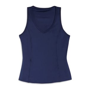 Camiseta sin mangas de punto azul marino para mujer, cuello redondo, color liso, transpirable, ecológica, informal, estilo urbano corto - Product Image 1