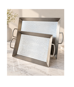 Plateau de service en acier inoxydable couleur argent, vaisselle de qualité supérieure, plateau alimentaire de forme rectangulaire, plateau décoratif pour la table - Product Image 4