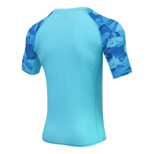 Camisetas de compresión al por mayor para gimnasio, para adultos, de media manga, de poliéster y spandex, con logo personalizado, tipo rash guard. - Product Image 3