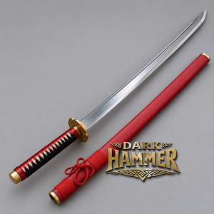 Espada Katana Samurai con Funda Roja a Juego, Estilo Japonés Tradicional, Hoja Curva, Mango Decorativo, Accesorios en Tono Dorado - Product Image 2