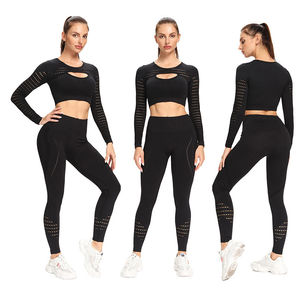 Ensemble de yoga pour femmes au design unique et à prix abordable, motif à carreaux, taille élastique, logo avant, 2 pièces, respirant, écologique, service OEM - Product Image 6