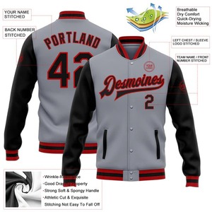 Chaqueta Varsity Personalizada en Gris, Negro y Rojo, Chaqueta Bomber de Dos Tonos con Cierre Completo, Chaqueta Letterman Premium Unisex para Deportes de Equipo y Ropa Urbana - Product Image 2