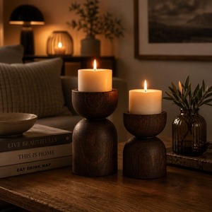 Ensemble de supports à bougies en bois fantastiques, design minimaliste, résistant à la chaleur, décoration d'intérieur - Product Image 6