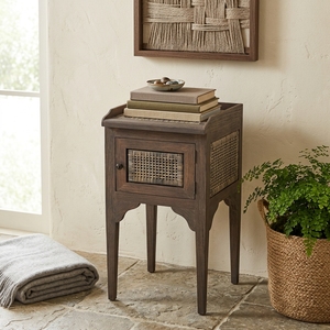 New Modern Minimalist Ende Wooden Storage Cabinet Natural Rattan Webbing Door <b>Side</b> <b>Table</b> Storage Unit Living Room Bed Lamp Chest - Product Image 4