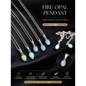 Pendentif en opale de feu personnalisé fait à la main avec chaîne, tendances de la mode Feng Shui, colliers unisexes - Product Image 2