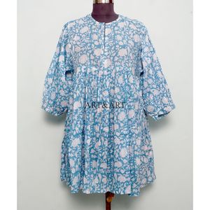 Elegante Blusa Midi de Algodón Estampada Estilo Vintage Casual para Mujer, Ligera, con Silueta en A Natural, Ideal para Verano e Invierno - Product Image 1