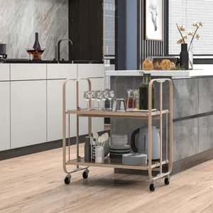 Handmade Metal Rolling Kitchen Utility <b>Cart</b> with Powder Coated Steel Construction Spacious Storage Shelves Heavy Duty Wheels - Product Image 3