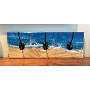 Soporte de Pared para Tabla de Surf, Gancho de Madera, Resina Artesanal, Estilo Playa, Decorativo, para Abrigos y Toallas, para Entrada - Product Image 4