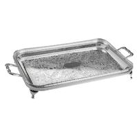 Plateau de service rectangulaire en métal poli avec poignées, design Art Déco, motif floral et de fruits, durable et alimentairelement sûr pour la salle à manger