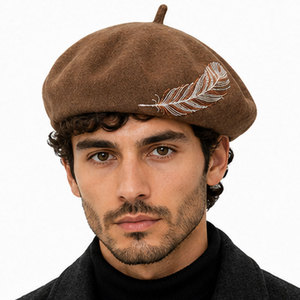 Soft Merino Wool <b>Beret</b> Hat French Inspired Felt Hat with Decorative Embroidery for Everyday Casual Outfits - Product Image 5