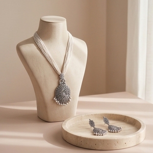 สร้อยคอไข่มุกและอัญมณีสไตล์วินเทจสุดหรูสำหรับงานแต่งงาน - Product Image 3