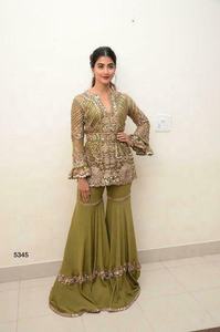 Ensemble Sharara vert traditionnel pour femmes, designer pakistanais et indien, palazzo kurta salwar en soie, lawn, rayonne, viscose, pour mariages et occasions spéciales - Product Image 3