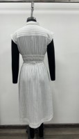 Robe chemise rayée 100 % coton à manches courtes, longueur genou, col rabattu, décontractée, boutonnée, coupe trapèze, respirante, naturelle, pour l'été et le quotidien