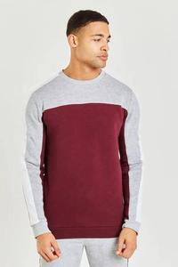 Pull en tricot à col rond et manches raglan pour homme, couleur bordeaux gris, style décontracté d'automne, coupe classique - Product Image 4