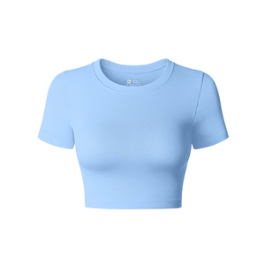 Tops courts pour femmes très vendus, pour la gym, le fitness, la yoga, entraînement, logo personnalisé, 100% coton, tissu jersey respirant - Product Image 5