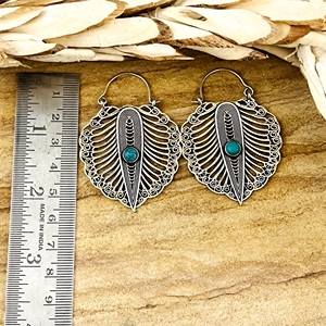 Latest Design Tribal <b>Wing</b> Hoop <b>Earrings</b> Boho Brass Jewelry Women Silver Plated Turquoise Geometric Design [Wholesale/OEM/ODM] - Product Image 5