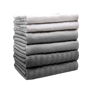 Serviettes de cuisine personnalisées en coton rayé durable JAI, séchage rapide, brodées, tissées, rectangulaires, grises, en lot. - Product Image 3