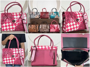 Latest Checkered Luxury Hand Tooled Genuine Cow Leather Crossbody Tote Bag <b>Large</b> Capacity Elegant Shoulder <b>Purse</b> for Women - Product Image 3