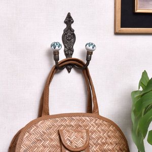 Vintage Cast Iron Double <b>Wall</b> Hook Green Floral Ceramic Hook Antique Coat Hanger for Hat Bags <b>Clothes</b> Heavy Duty <b>Wall</b> Hook - Product Image 2