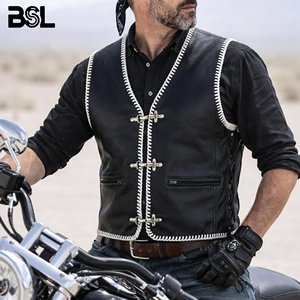 Chaleco de Cuero para Motociclista, Verano, Hombre, Superventas |   Chaleco de equitación transpirable con tallas grandes y cierres metálicos |   Chaleco de motociclista bordado - Product Image 3