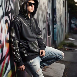 Oem Custom Logo men's hoodies Jacket Street Wear <b>Full</b> <b>Zip</b> <b>up</b> <b>Hoodie</b> Rhinestone hoodies men - Product Image 2