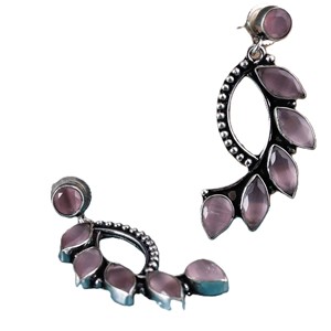 Premium Quality Trendy Oxidized <b>Silver</b> <b>Dangle</b> Pink Monalisa Gemstone <b>Earrings</b> Women Party | Direct Factory Manufacturer - Product Image 3
