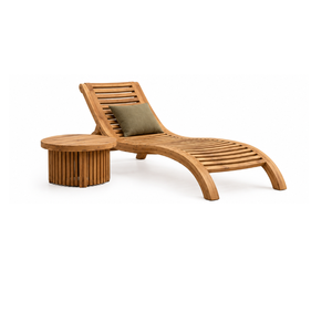 Chaise longue d'extérieur en teck massif, chaise longue de piscine, chaise inclinable de jardin avec table latérale pour hôtel, complexe hôtelier - Product Image 4