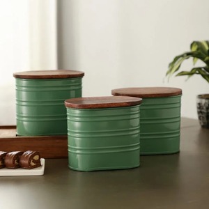 Wholesale Handcrafted <b>Stackable</b> Metal Kitchen Canister Set | Tea Coffee Sugar <b>Storage</b> <b>Containers</b> | Portable Vintage Pantry - Product Image 1