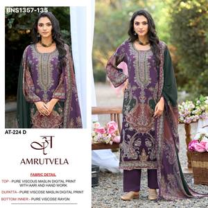 Collection de costumes semi-cousus en viscose mousseline de qualité supérieure avec impression numérique, broderie Aari et travail manuel, fournisseur indien - Product Image 5