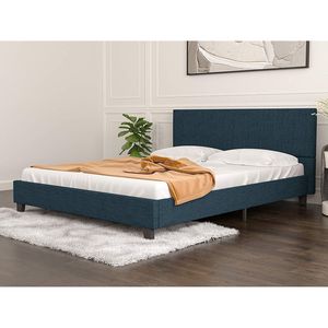 Letto matrimoniale Mecor Queen con piattaforma, testiera imbottita in lino, robuste doghe in legno, facile montaggio, letto imbottito resistente - Product Image 2