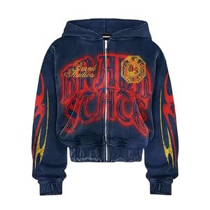 Streetwear d'hiver unisexe 100% coton, pantalon évasé en éponge française, sweat à capuche déchiré, survêtement imprimé respirant - Product Image 2