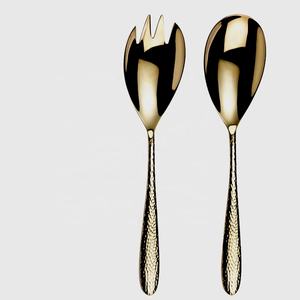 Hot Selling Spoon and Fork Wedding Tableware Wired Round Long Handle Gold Plated Salad Server Metal <b>Utensils</b> <b>Set</b> for Hotel Home - Product Image 2