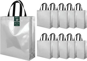 Sacs fourre-tout de Noël réutilisables en non-tissé laminé imprimé sérigraphié sur mesure, avec longues poignées, sacs de fête écologiques en PP, très demandés - Product Image 3
