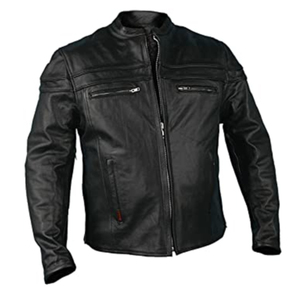 Veste moto en cuir pour homme, coupe ajustée, col montant, fermeture éclair, cuir marron, vêtement d'automne - Product Image 2